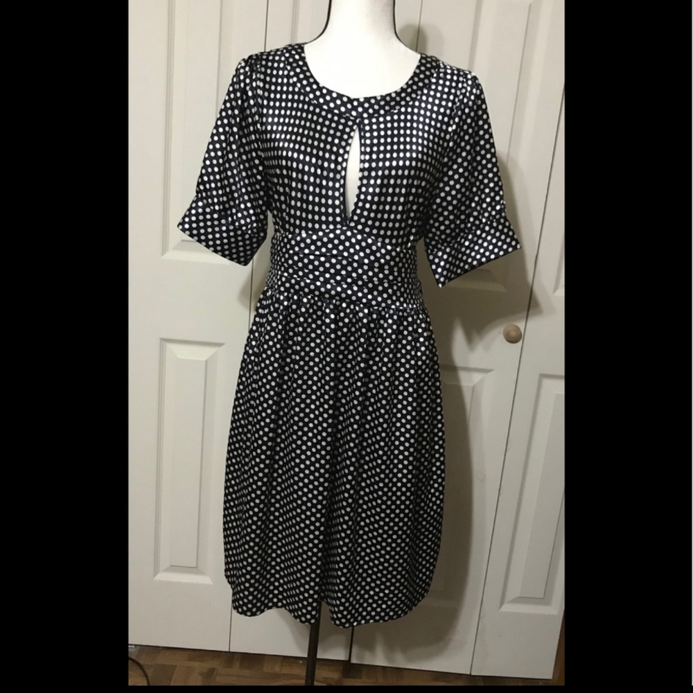 BCBGMaxAzria Navy & White Polka Dot Dress Size: XL